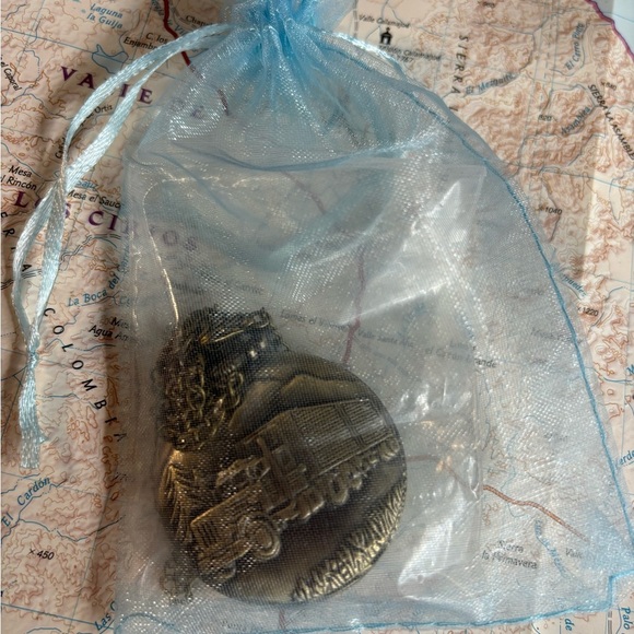 antique style pocket watch with a bronze finish and a truck design on the front - Picture 11 of 11